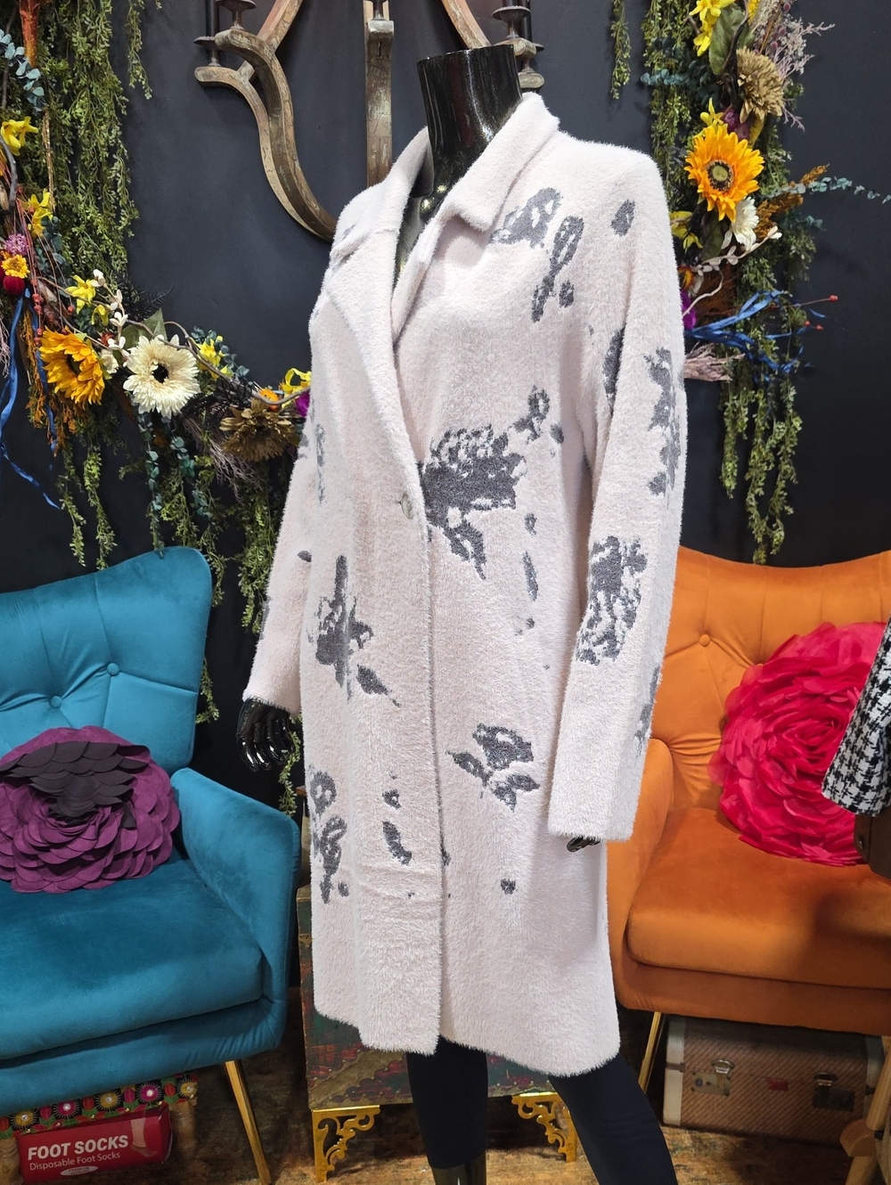 Love + Luxe Women's Light Pink Floral Knit Cardigan Coat